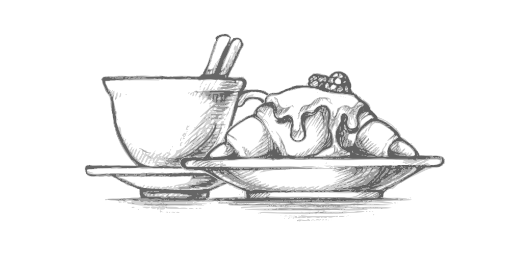 Verzierde croissant met een kopje kaneel thee - Two Sisters Catering